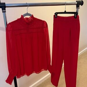 Ann Taylor Vibrant Red Blouse and Pants Set